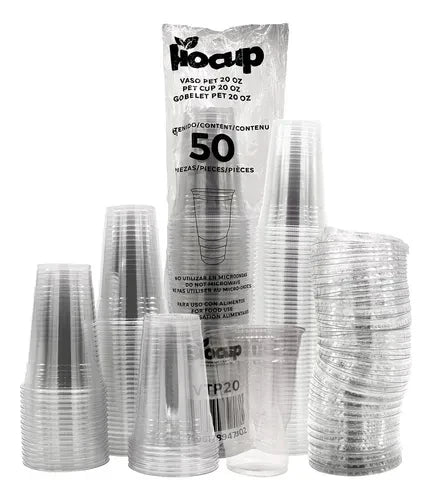 Paquete Vasos PET 12 Oz con Tapa con Boquilla – 50 Juegos