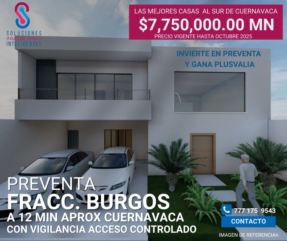 Casa en preventa en fracc. burgos de cuernavaca, temixco, morelos